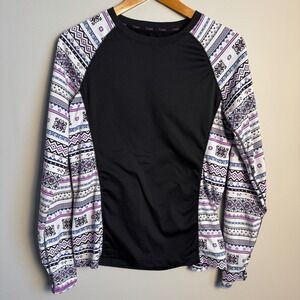 T-max Women's Long Sleeve Fair Isle Print Athletic Top Black Size Large Casual